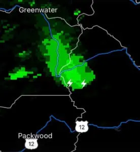 Radar showing detected lightning