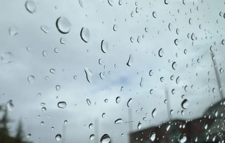 A small patch of blue sky appears amid a rainy day in the Seattle area.