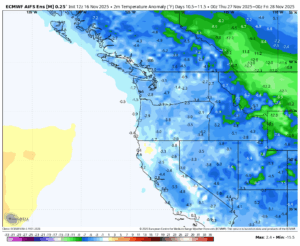 Temperature anomaly map for Thanksgiving Day