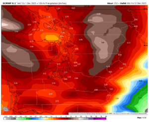 5 day accumulated rainfall map forecast between Saturday and Thursday evening.