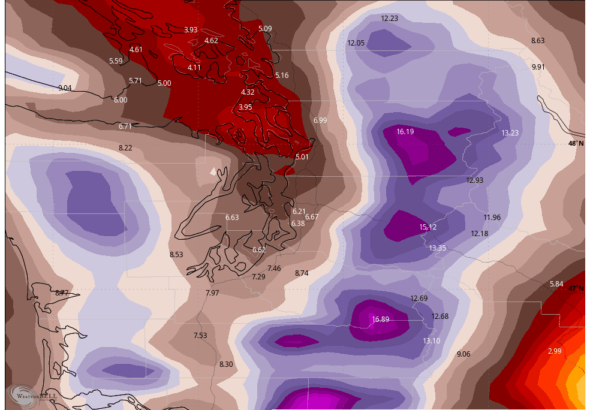 ECMWF model showing predicted 5 day rainfall totals across the Pacific Northwest through next Friday
