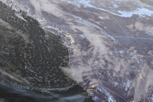 GOES-18 Satellite showing chilly rain showers and snow showers around the Pacific Northwest on Jan. 7, 2026. (RAAM-B/CIRA)