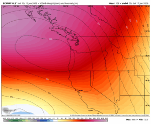 Upper atmospheric height anomalies map