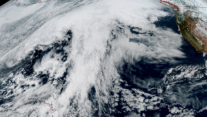 GOES 18 satellite image from March 14 showing large plume of moisture starting from near Hawaii and spanning a large swath of the Pacific that will gradually take aim at B.C. and then Western Washington next week.