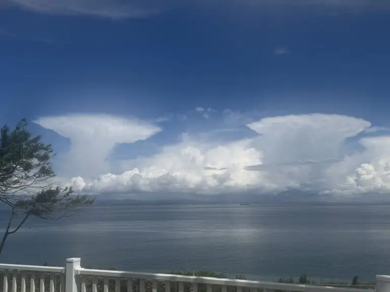 Cumulonimbus clouds with flat-top anvils over Vancouver Island on June 6, 2026.