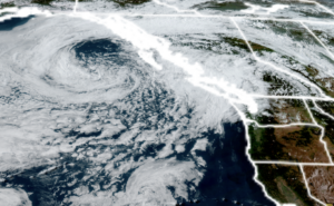 GOES-18 satellite image from June 4, 2026 showing a large area of low pressure in the Gulf of Alaska moving toward the Pacific Northwest.