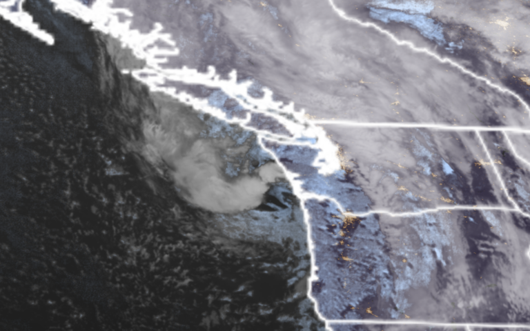 GOES-18 Satellite image showing a potent low pressure center heading into Western Washington on Sept. 25, 2026. (NOAA / CIRA / RAAM-B)
