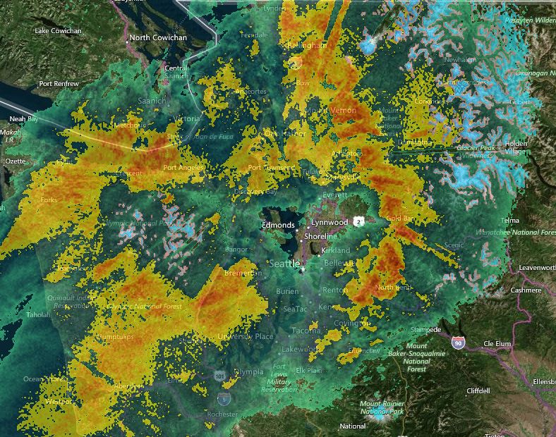 Radar image showing rain shadow