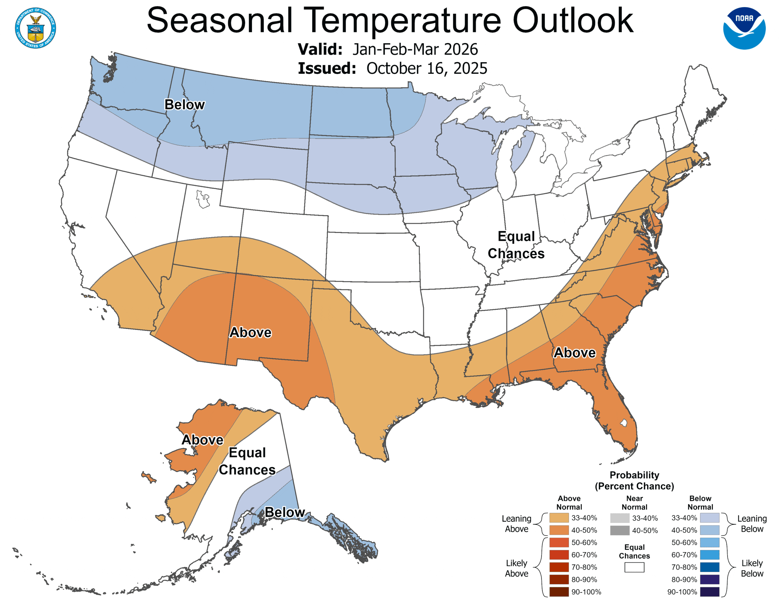 NOAA Winter Temperature Outlook for Janaury-March, 2026