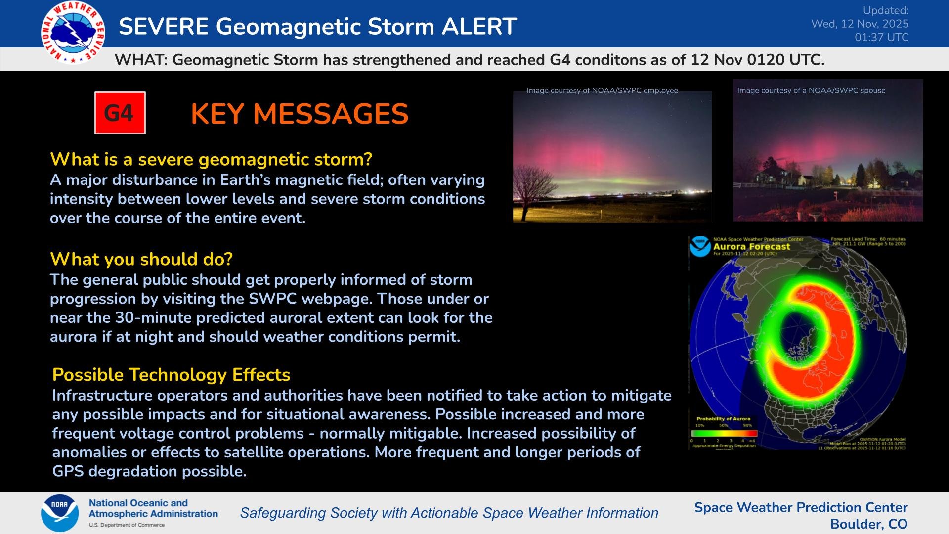 NOAA G4 Geomagnetic Storm Warning