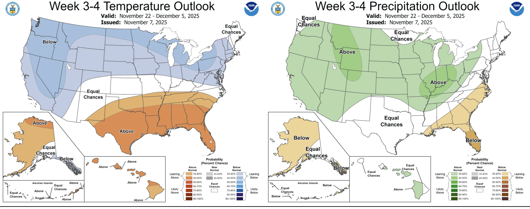 NOAA 3-4 week out look Nov. 22-Dec. 5, 2025. 