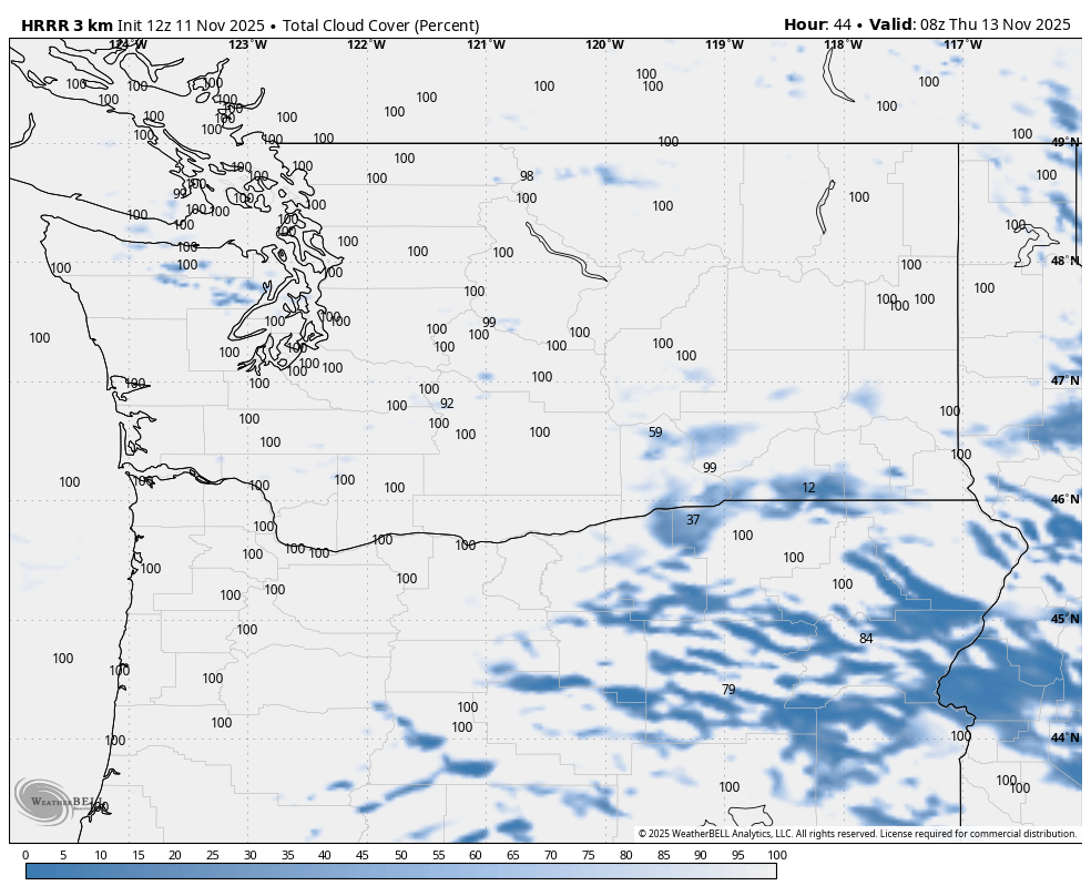 HRRR Cloud Forecast for Wednesday night