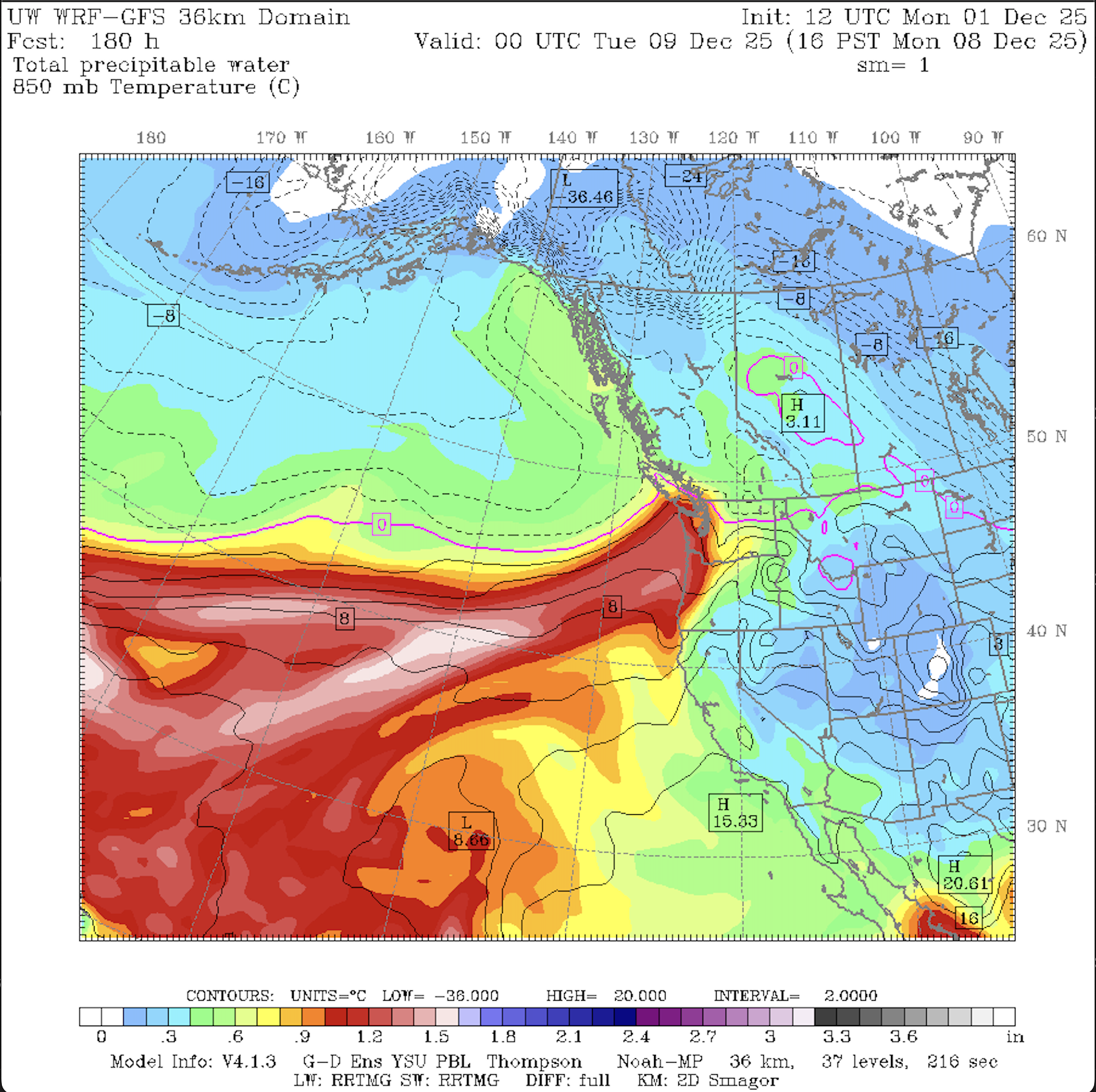 Water vapor transport map illustrating an "atmospheric river"-type storm inbound for Monday.