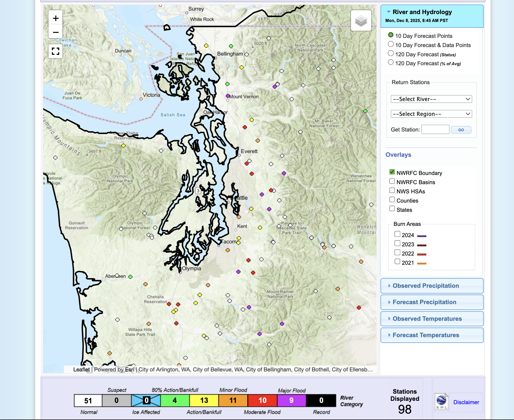 NOAA forecast flood map on Dec. 8, 2025.