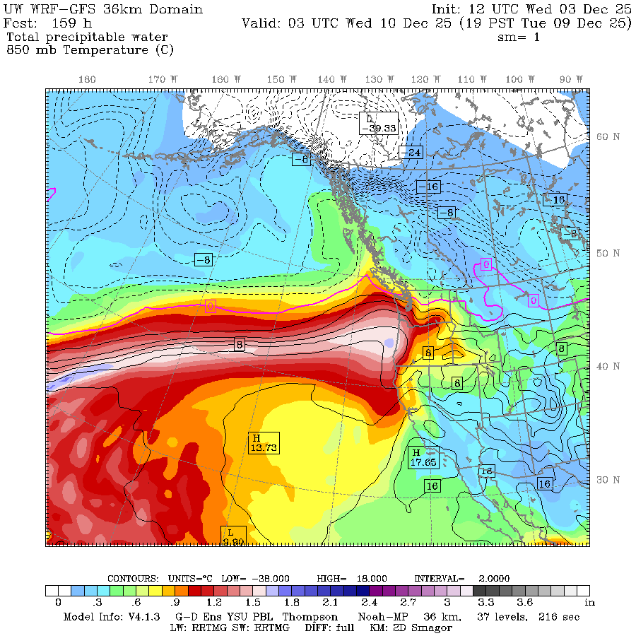 Atmospheric River map for Tuesday Dec. 8