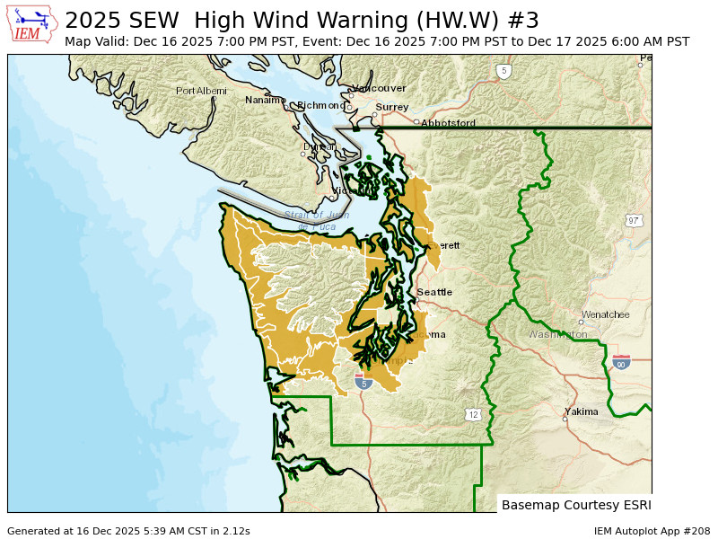 High Wind Warning graphic for Tuesday night into Wednesday morning. (IEM / Iowa State Univ.)