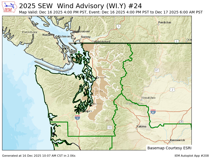 Wind Advisory map for Tuesday night into Wednesday morning (IEM / Iowa State Univ.)