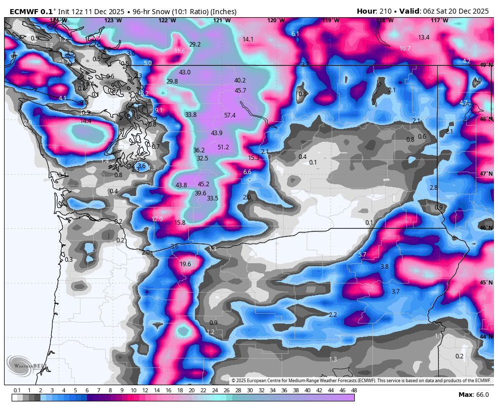 5 day snowfall forecast from Dec. 15-20