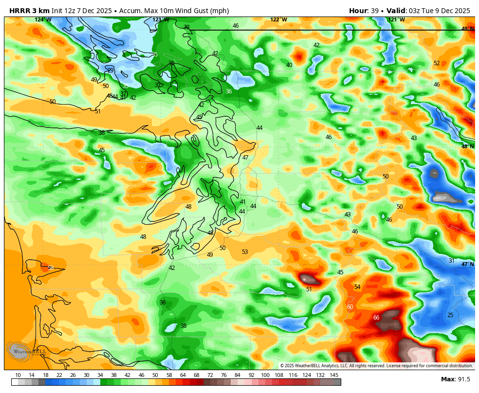 Peak Wind Gusts Monday
