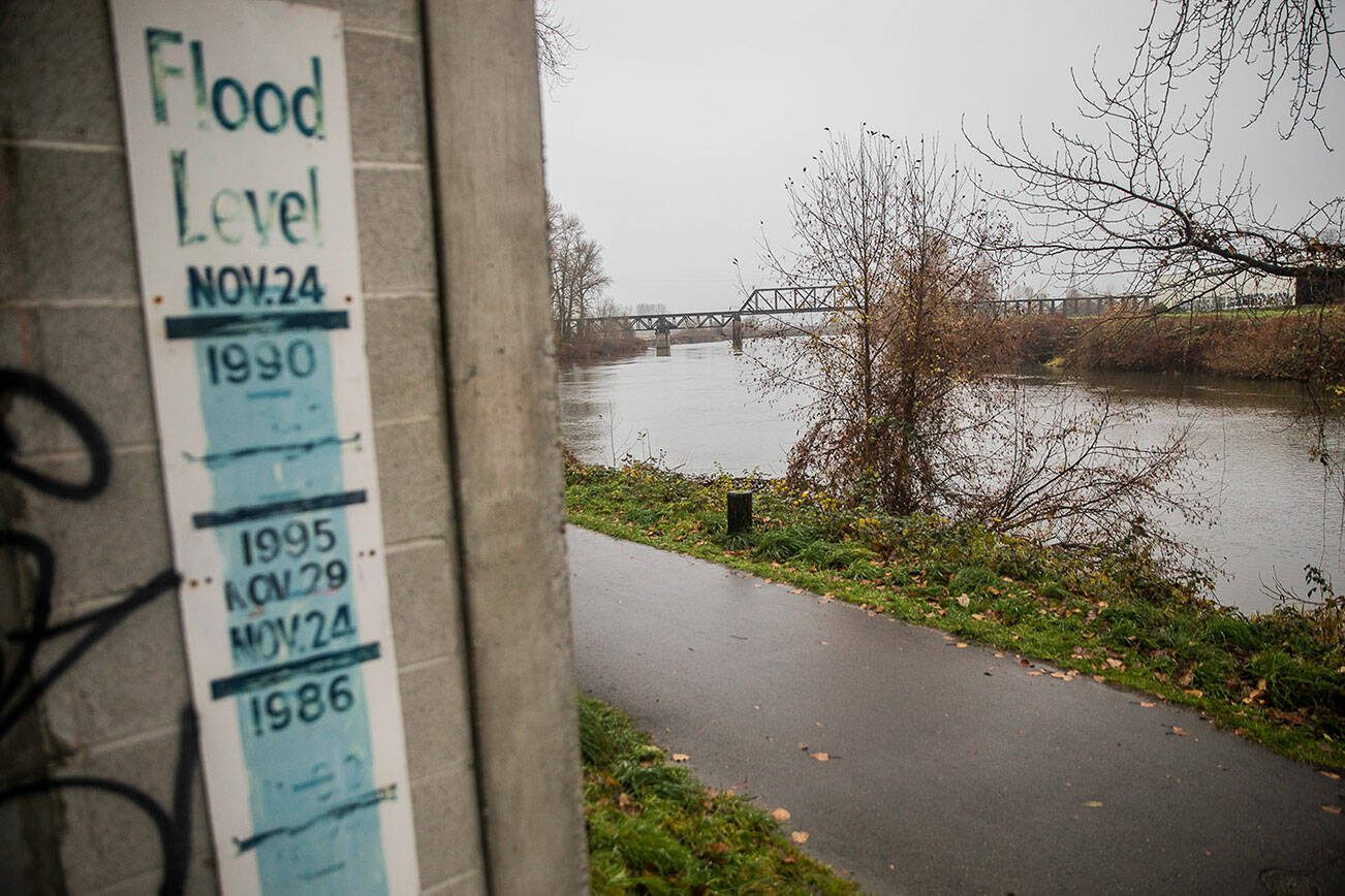 File photo of Snohomish River showing historic flood gauge