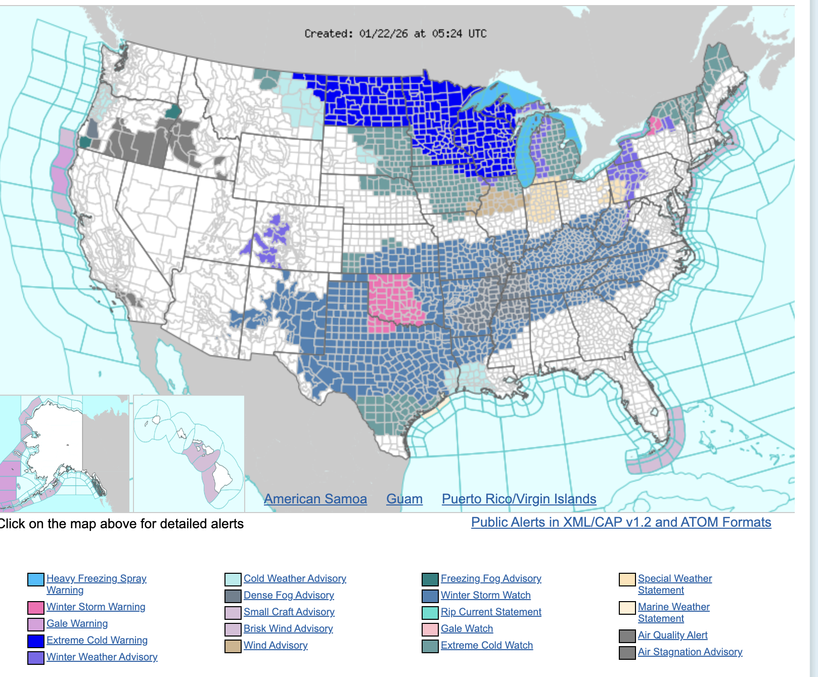 Mapa de advertencias de EE. UU.