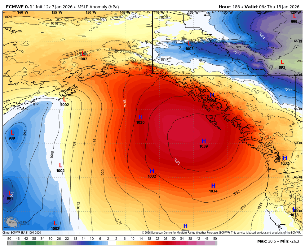 Sea Level pressure anomaly map for late next week.