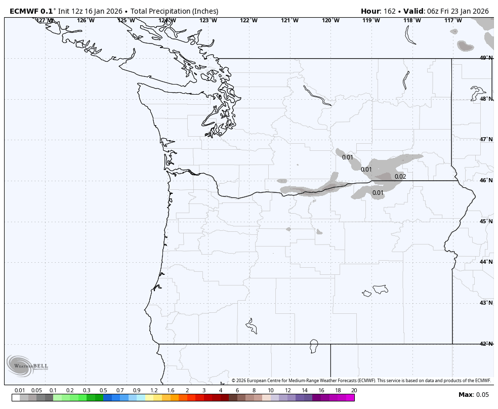 Accumulated rain forecast through Jan. 22