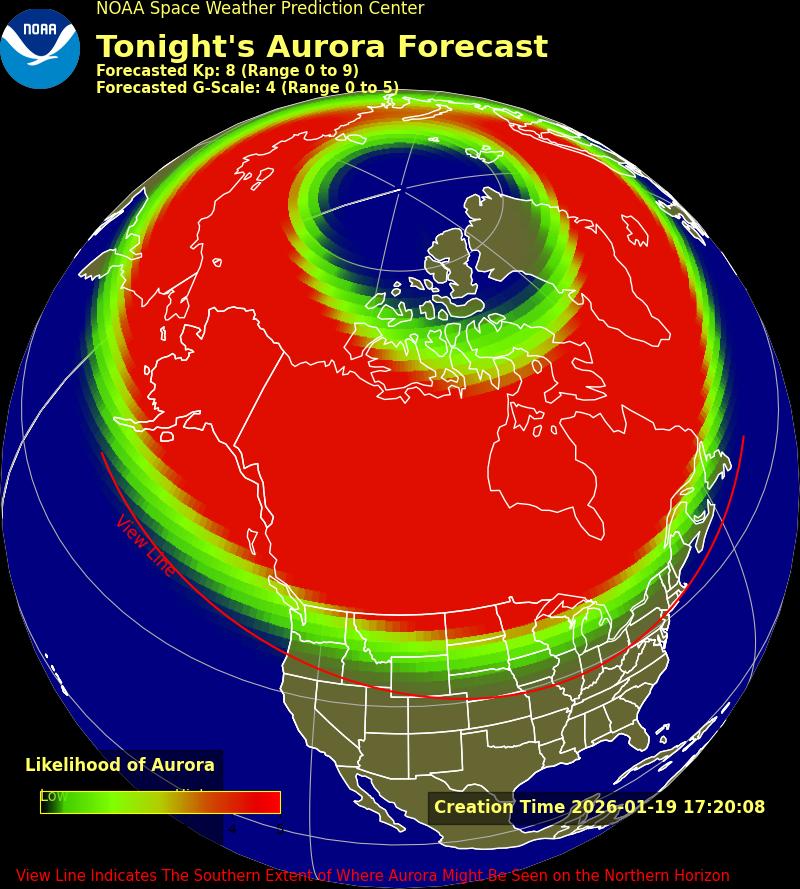 Aurora Viewing Map Jan. 19