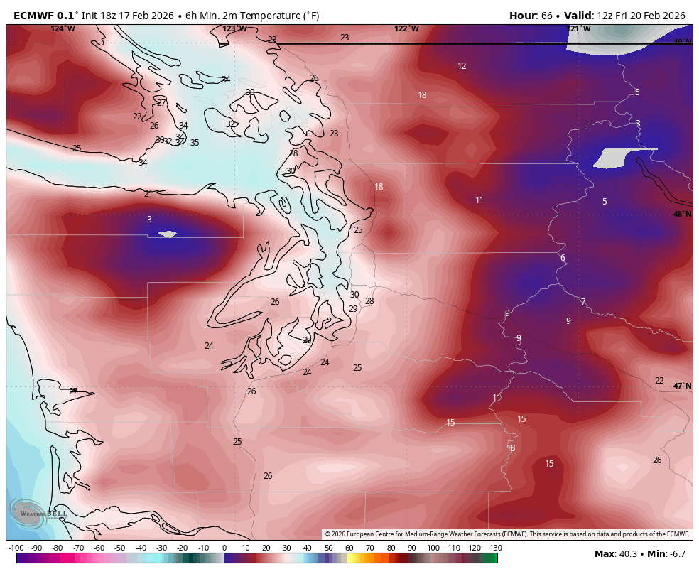 ECMWF predicted low temperatures for Friday morning.