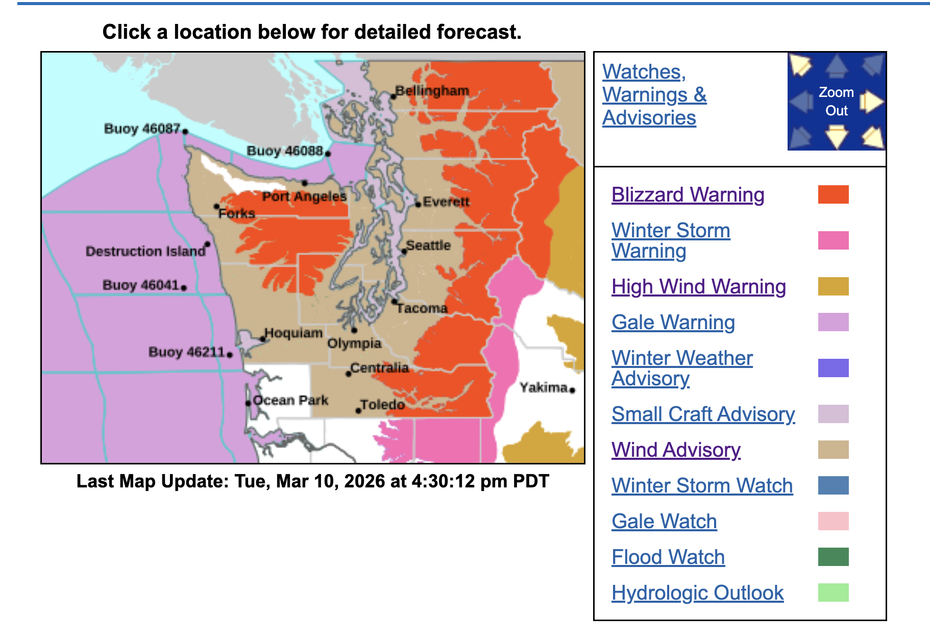 Current NWS warnings as of Tuesday evening.