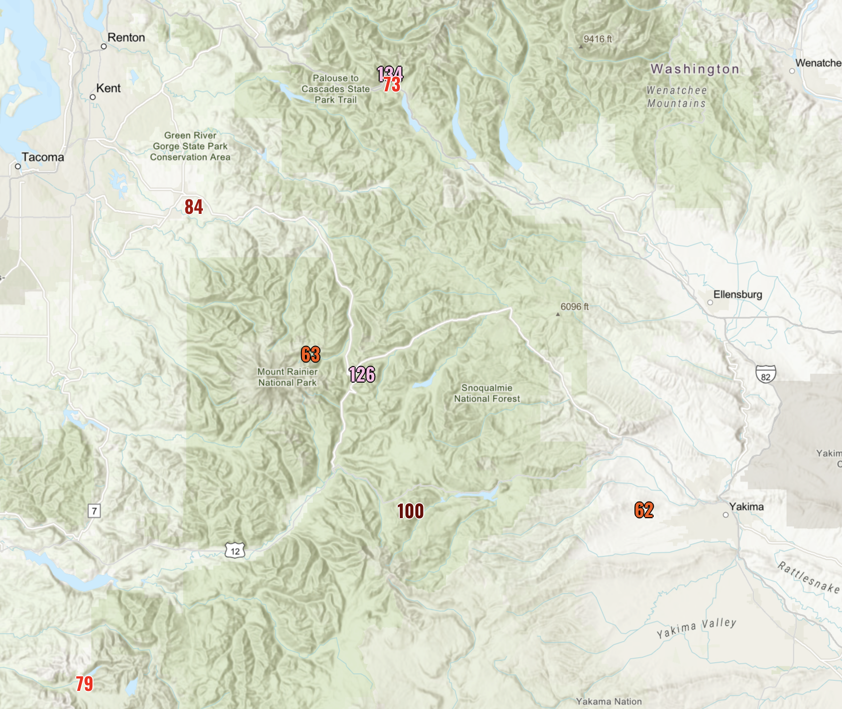 Peak wind gusts as of 9:30 p.m.