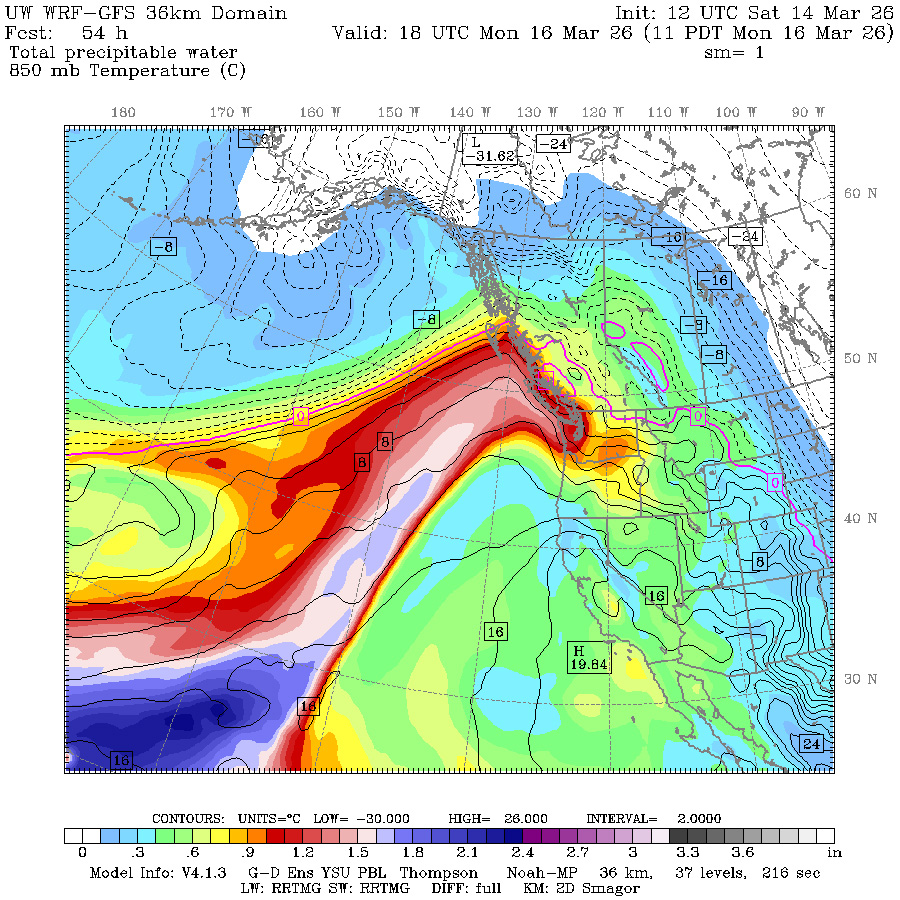 UW WRF-GFS model illustrating tropical moisture plume heading toward the Northwest in the shape of... the Loch Ness monster? A dragon? Giraffe? Pegasus?