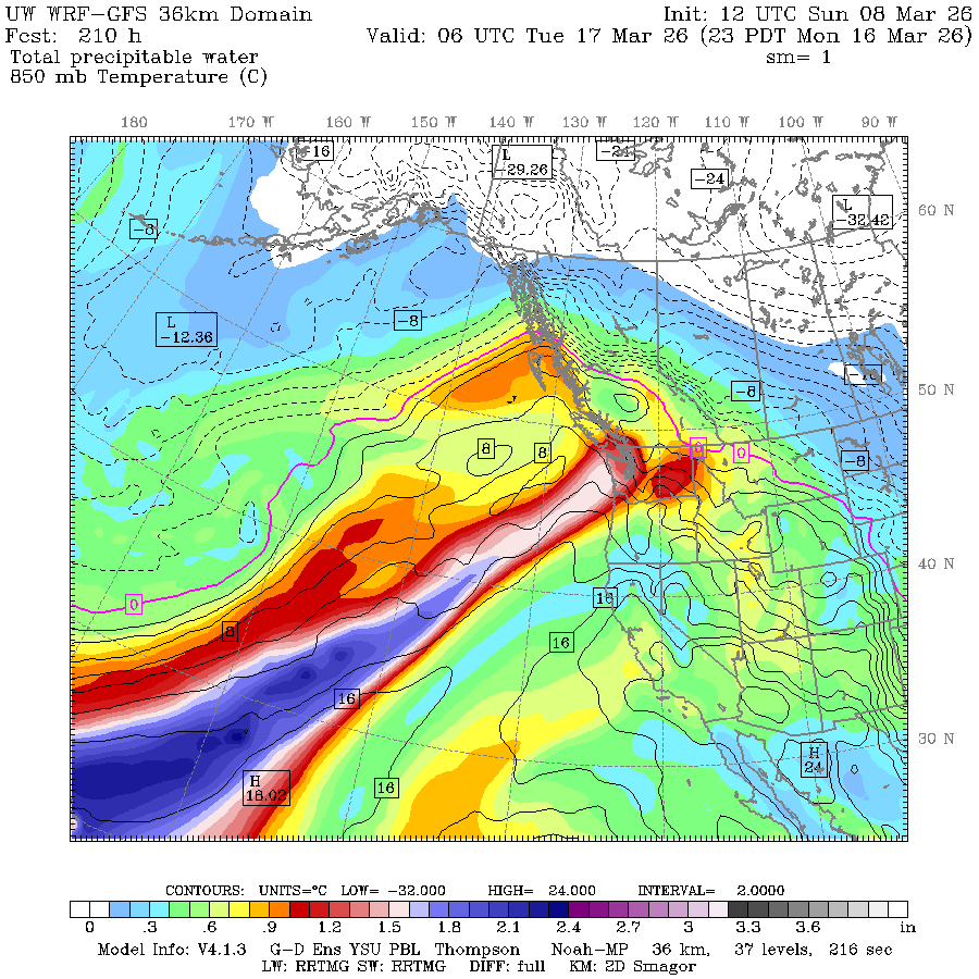 ECMWF model forecasting a plume of tropical moisture coming in from Hawaii early next week. (Pineapple Express?)