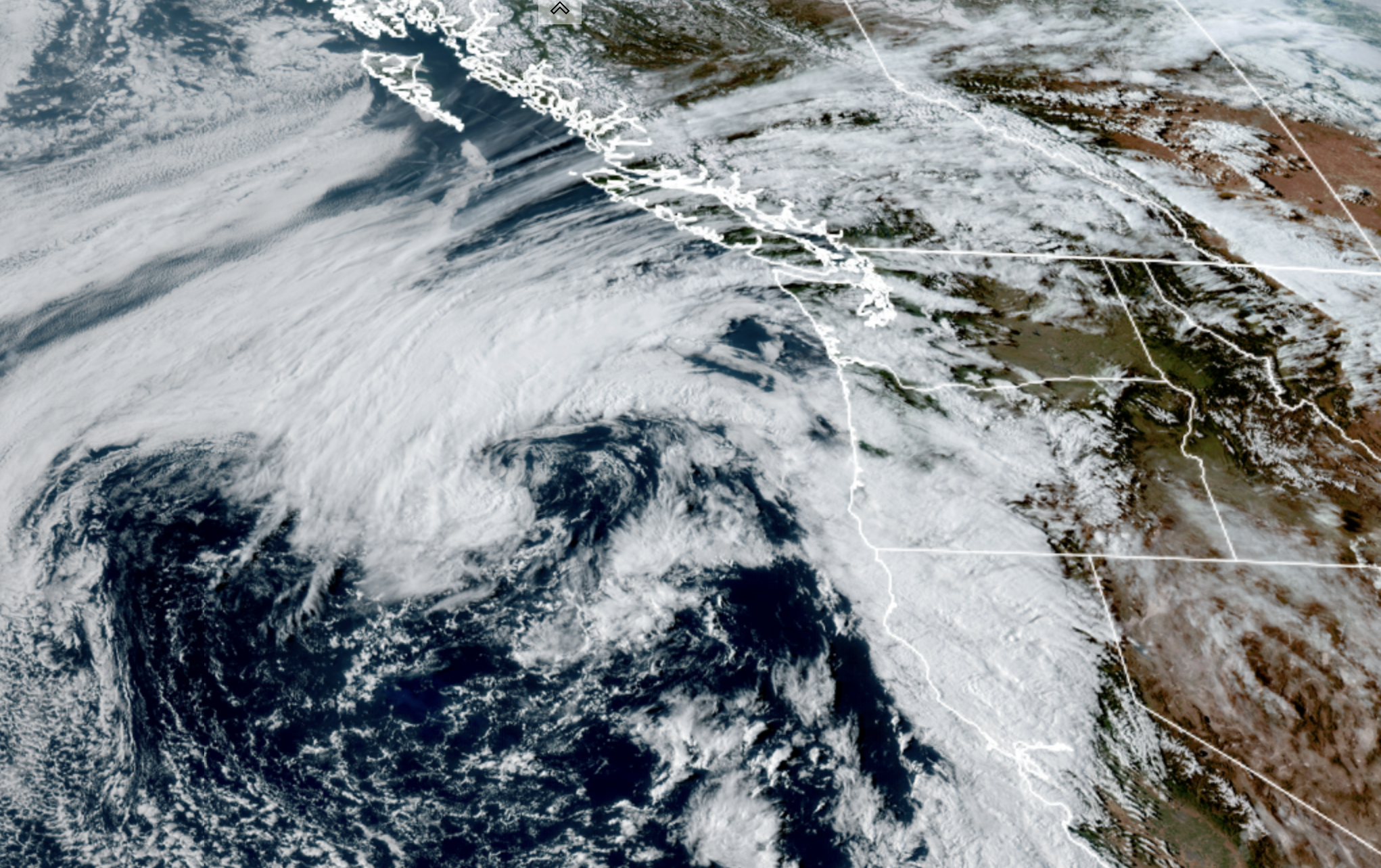 GOES-18 Satellite image for April 20 showing a broad low pressure center off the northern California coast.