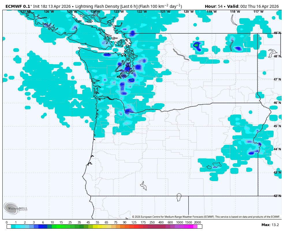 Lightning Flash Density for Wednesday