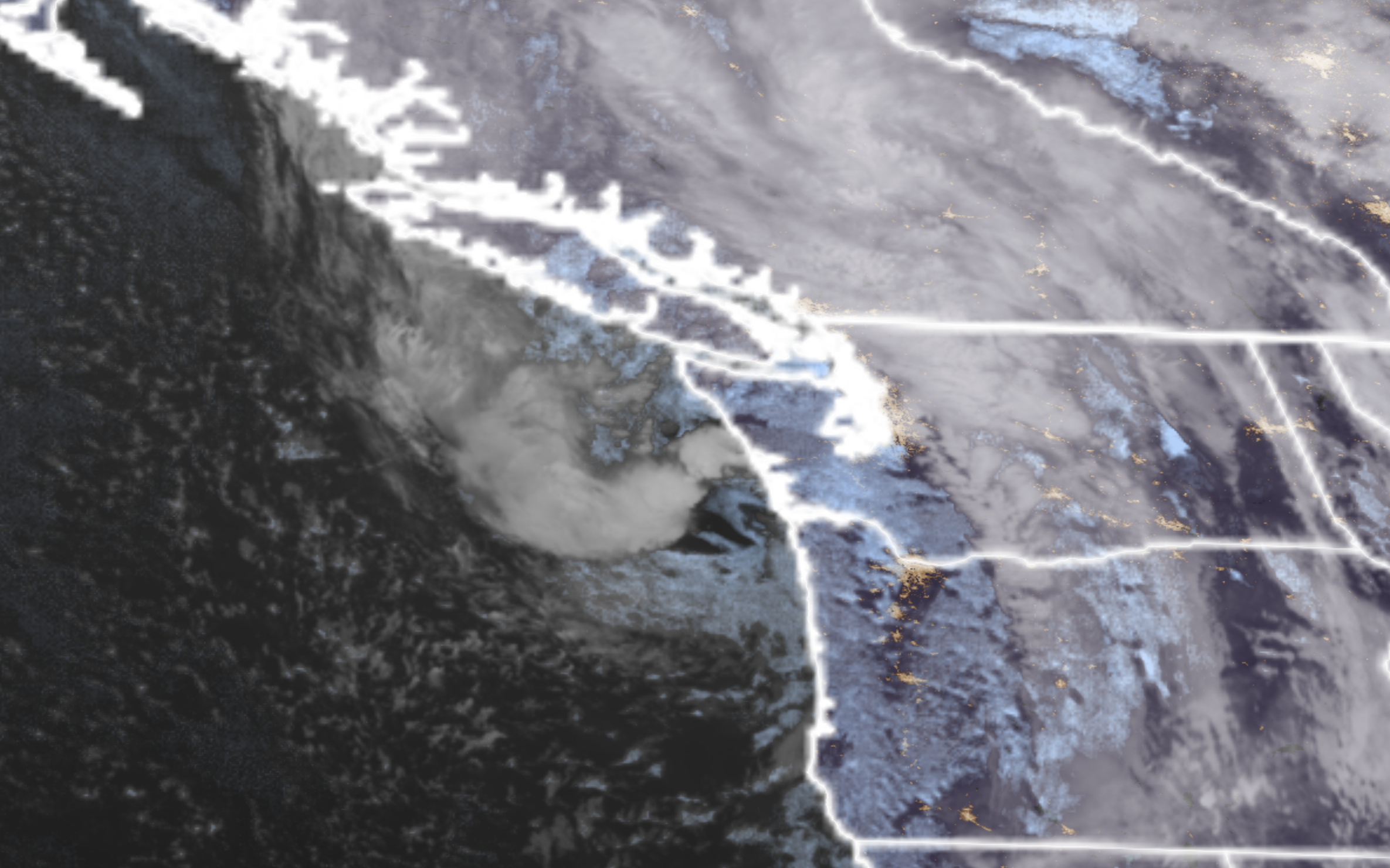 GOES-18 Satellite image showing a potent low pressure center heading into Western Washington on Sept. 25, 2026. (NOAA / CIRA / RAAM-B)