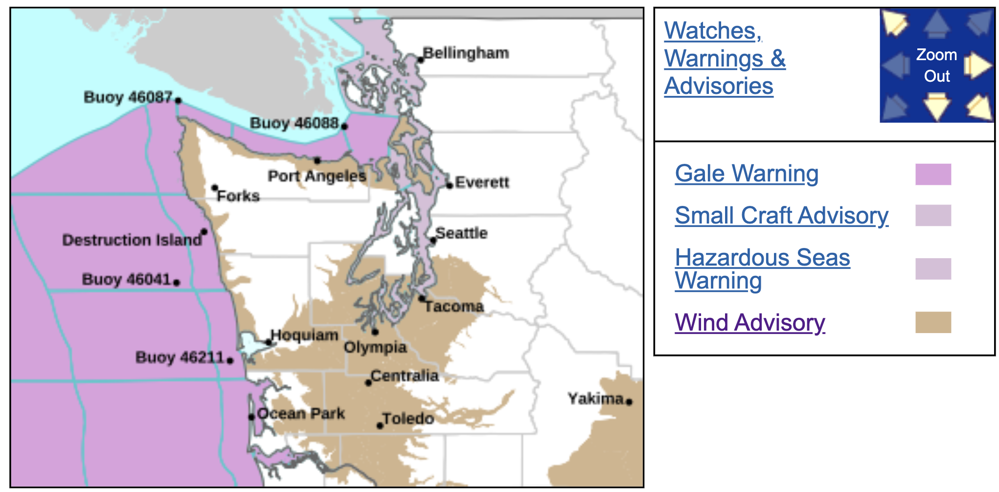Current Wind Alerts in effect as of 5 a.m. Friday. (NOAA)