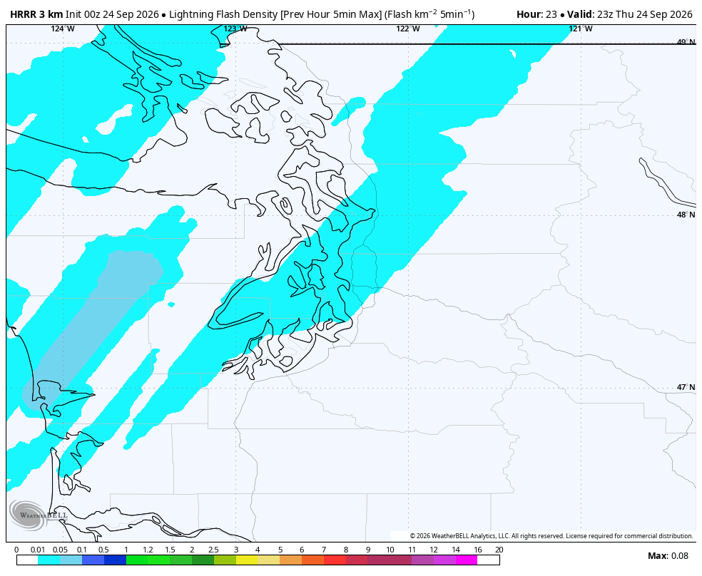 HRRR model showing predicted peak wind gusts by Friday afternoon across the Pacific Northwest.