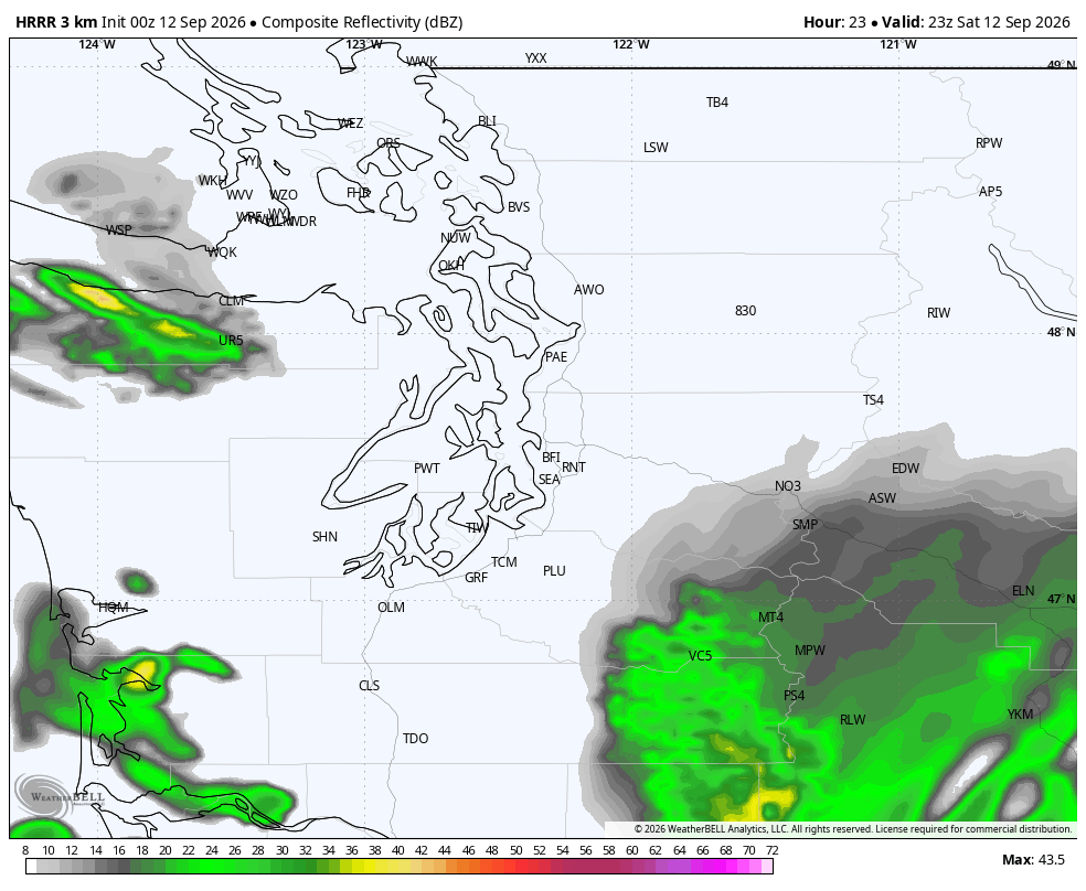 HRRR Lightning model for Saturday late evening. 